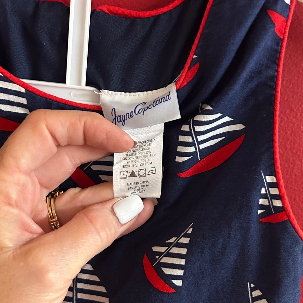 Nautical Navy Kids Dress with Red Accents size 7 by Jayne Copeland - Picture 3 of 6